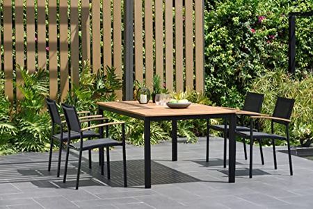 Amazonia Portobello 5-Piece Rectangular Patio Dining Set | Teak Finish Durable and Ideal for Outdoors, Black