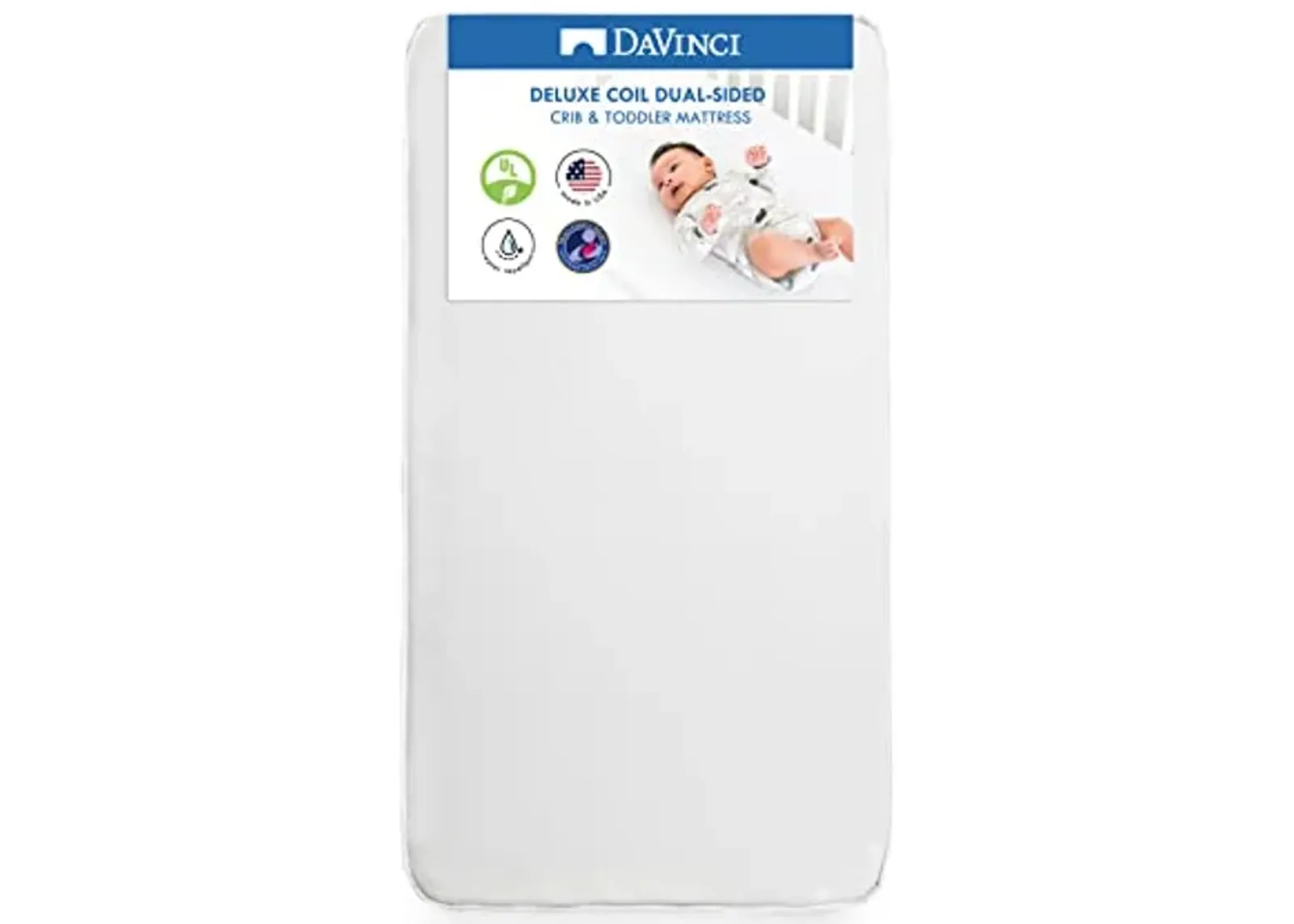 DaVinci Deluxe Coil Dual-sided Crib & Toddler Mattress, Extra firm, Waterproof, Greenguard Gold Certified