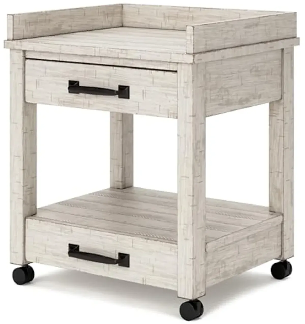 Signature Design by Ashley Carynhurst Rustic Farmhouse Printer Stand with Casters, Whitewash