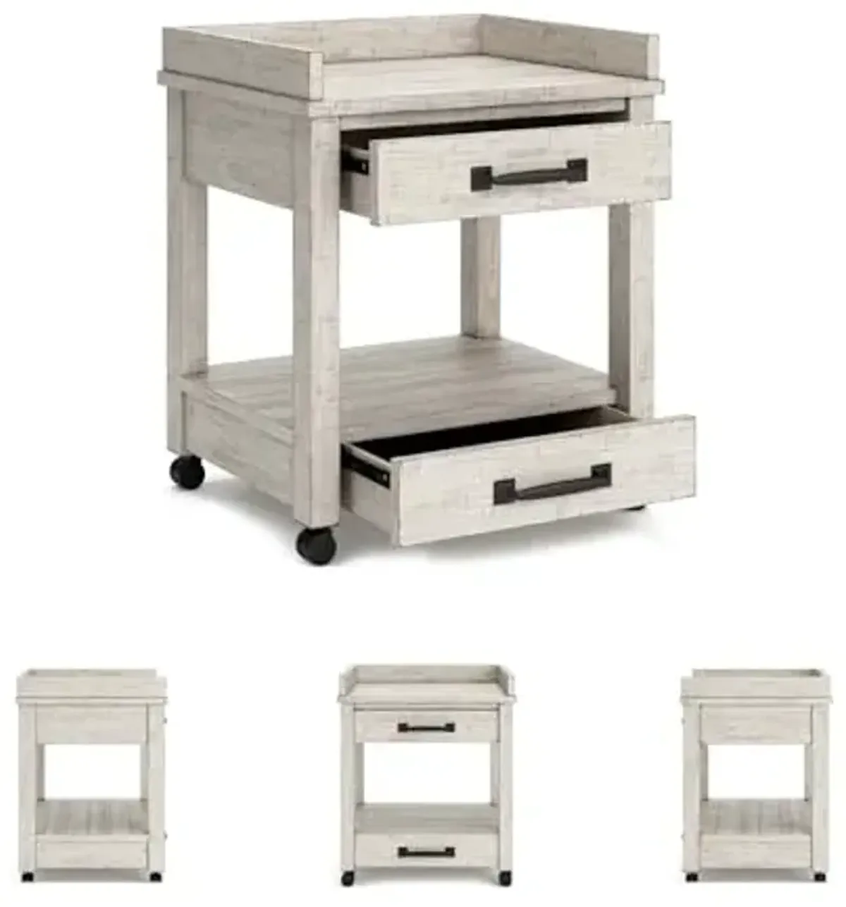 Signature Design by Ashley Carynhurst Rustic Farmhouse Printer Stand with Casters, Whitewash