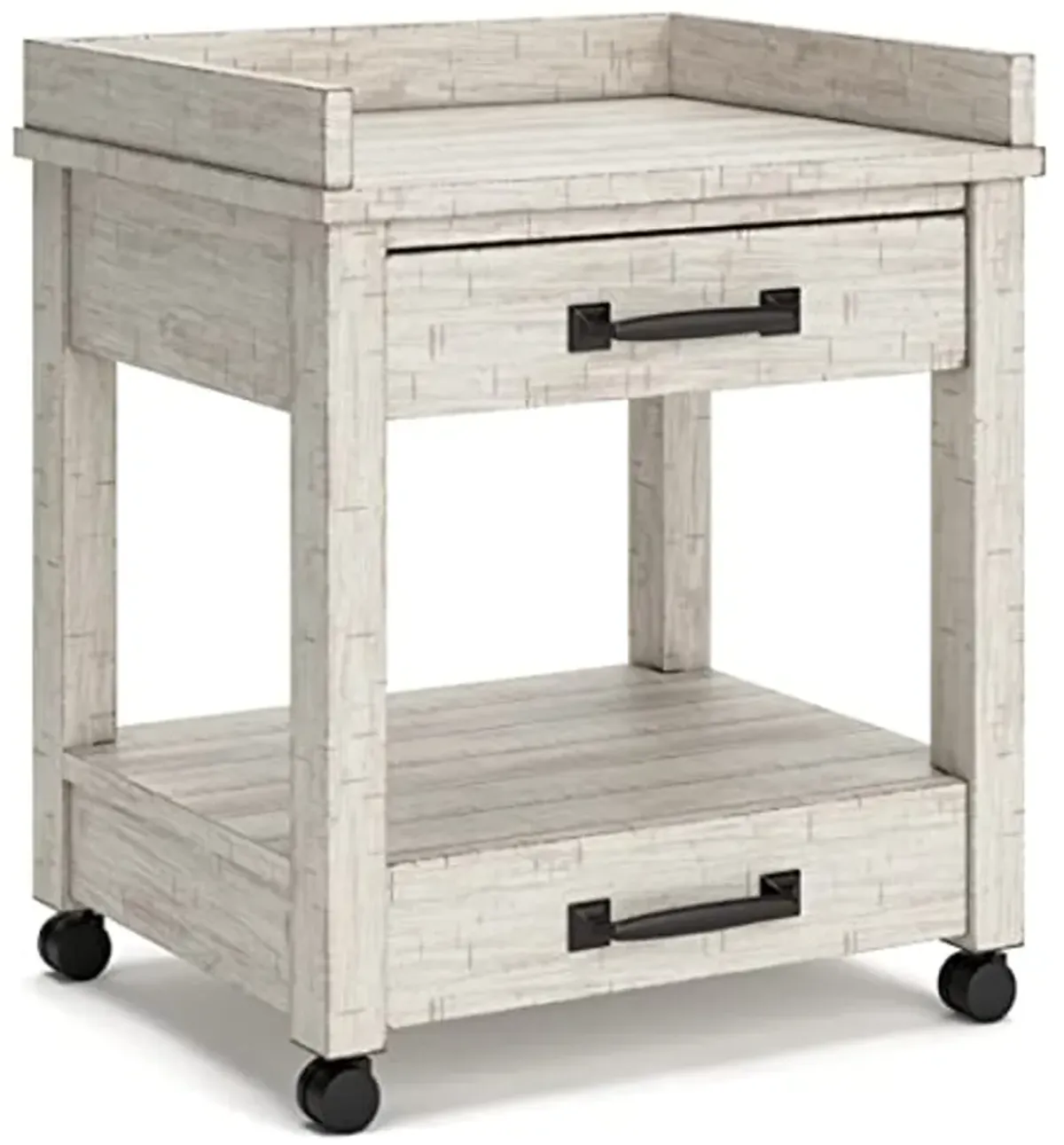 Signature Design by Ashley Carynhurst Rustic Farmhouse Printer Stand with Casters, Whitewash