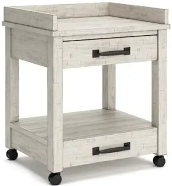 Signature Design by Ashley Carynhurst Rustic Farmhouse Printer Stand with Casters, Whitewash