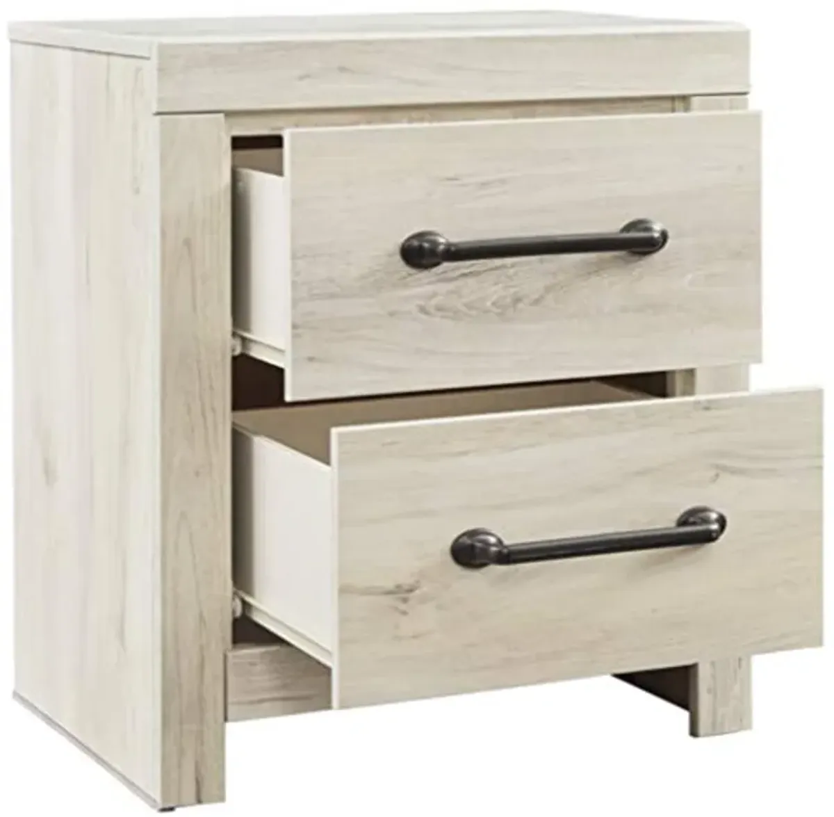 Signature Design by Ashley Cambeck Farmhouse Industrial 2 Drawer Two Drawer Nightstand with 2 Slim-Profile USB Charging Stations, 24.37" Tall, Whitewash