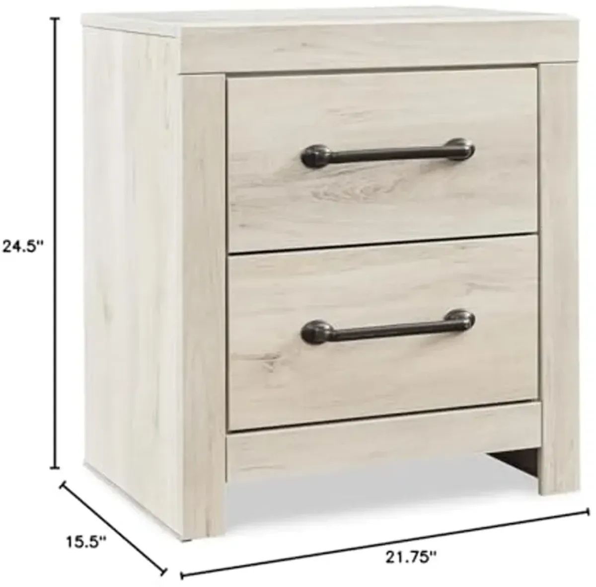 Signature Design by Ashley Cambeck Farmhouse Industrial 2 Drawer Two Drawer Nightstand with 2 Slim-Profile USB Charging Stations, 24.37" Tall, Whitewash