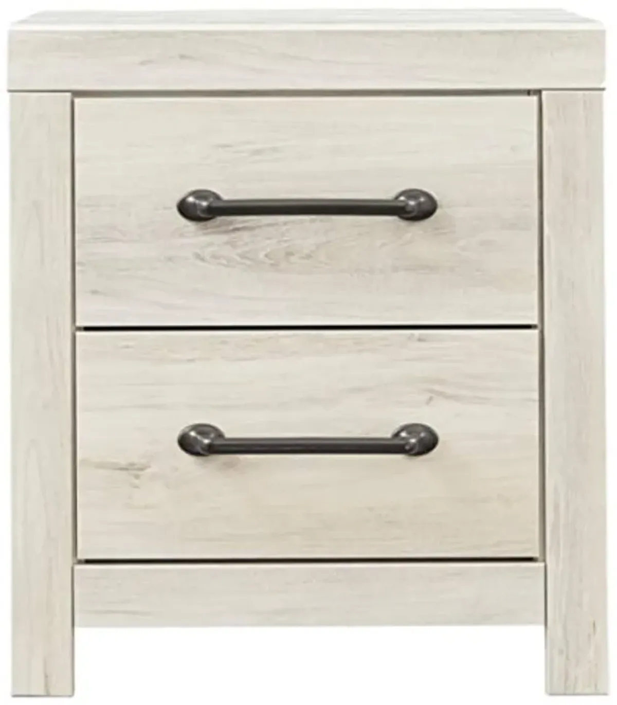 Signature Design by Ashley Cambeck Farmhouse Industrial 2 Drawer Two Drawer Nightstand with 2 Slim-Profile USB Charging Stations, 24.37" Tall, Whitewash