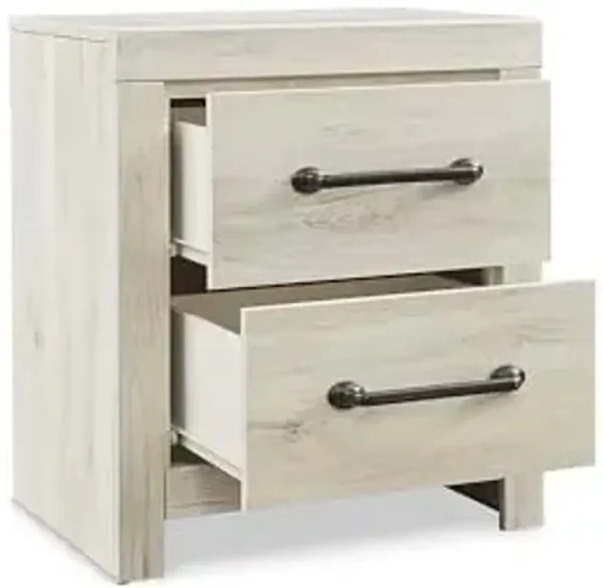 Signature Design by Ashley Cambeck Farmhouse Industrial 2 Drawer Two Drawer Nightstand with 2 Slim-Profile USB Charging Stations, 24.37" Tall, Whitewash