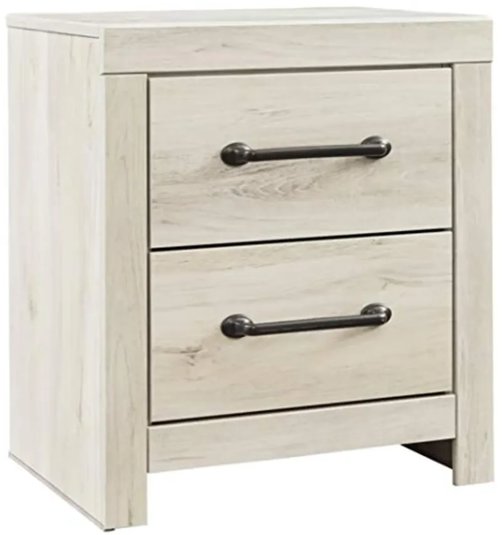 Signature Design by Ashley Cambeck Farmhouse Industrial 2 Drawer Two Drawer Nightstand with 2 Slim-Profile USB Charging Stations, 24.37" Tall, Whitewash