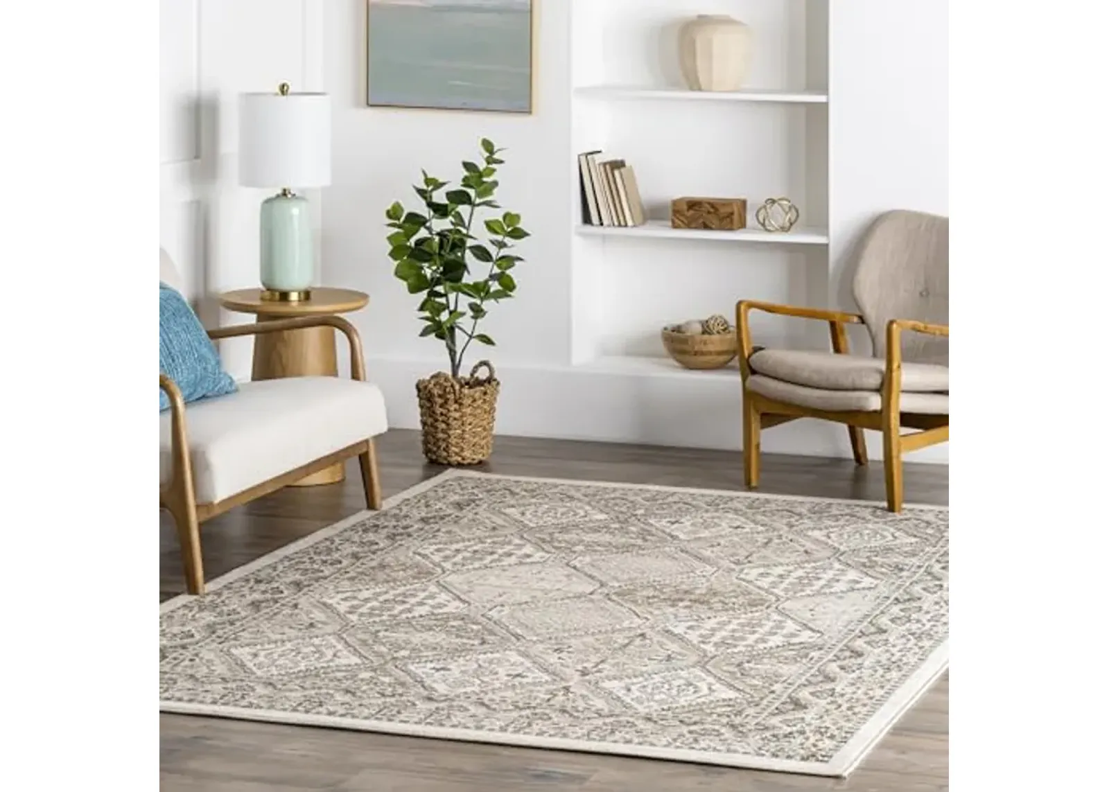 nuLOOM 4x6 Becca Traditional Tiled Area Rug, Beige, Faded Transitional Design, Stain Resistant, For Bedroom, Dining Room, Living Room, Hallway, Office, Kitchen, Entryway