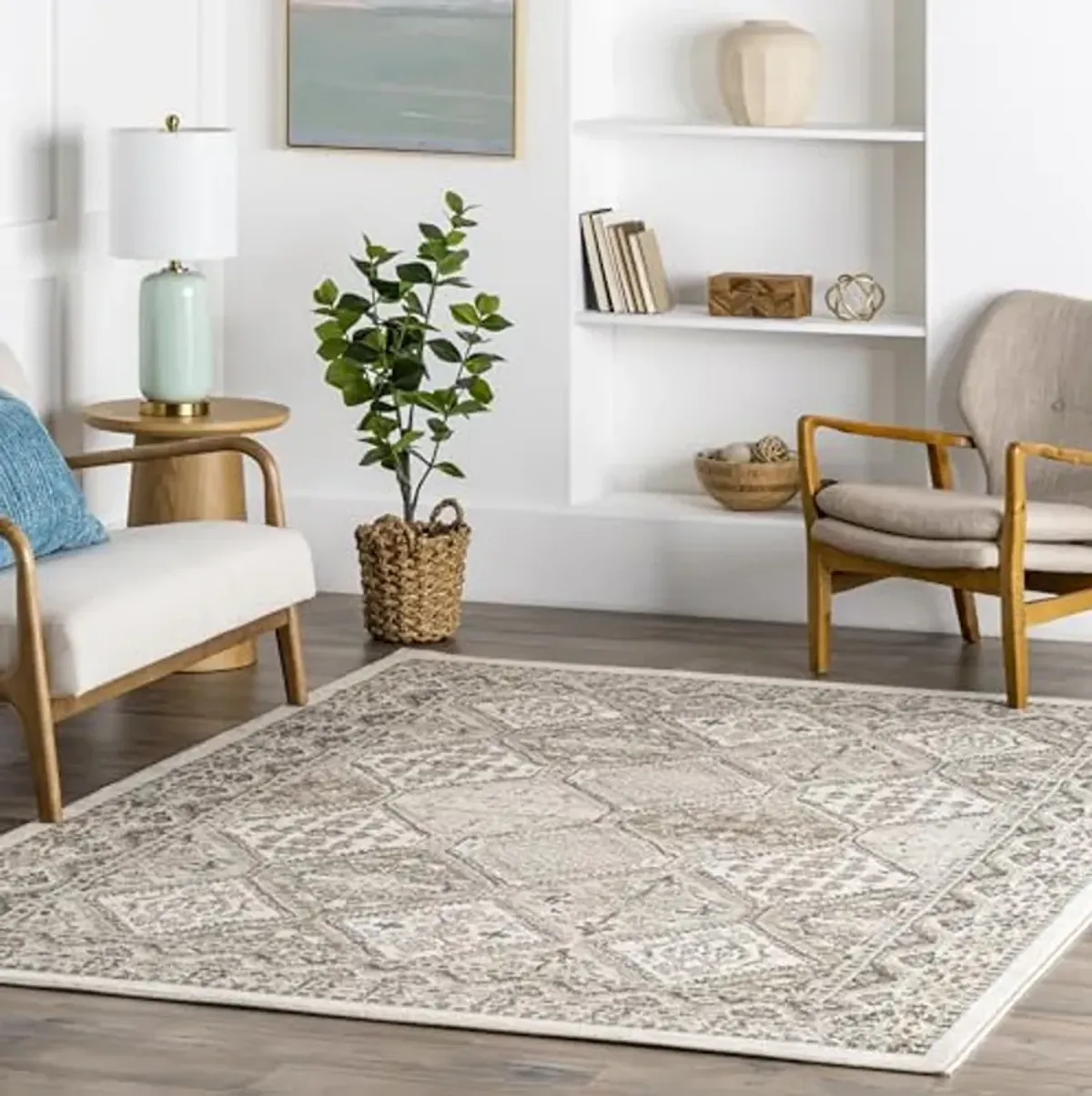 nuLOOM 4x6 Becca Traditional Tiled Area Rug, Beige, Faded Transitional Design, Stain Resistant, For Bedroom, Dining Room, Living Room, Hallway, Office, Kitchen, Entryway