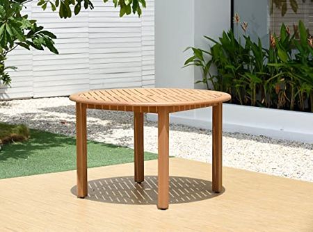 Amazonia Indiana Round Patio Dining Table | Teak Finish | Durable and Ideal for Indoors and Outdoors, Brown