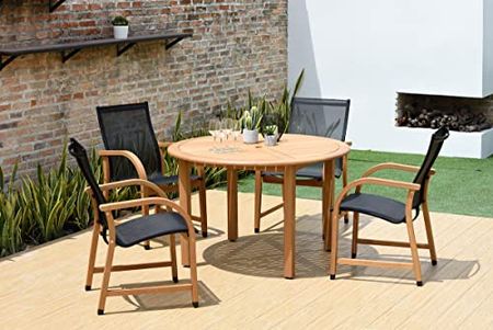 Amazonia Adelaide 5 Piece Round Eucalyptus Patio Dining Set | Teak Finish | Durable and Ideal for Outdoors