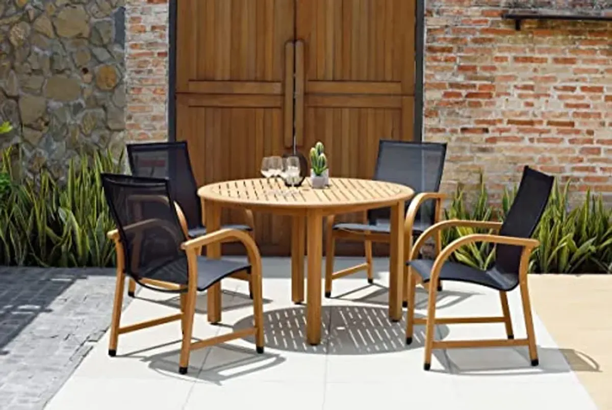 Amazonia Adelaide Eucalyptus Patio Dining Set | Teak Finish | Durable and Ideal for Outdoors, Round 5-Piece