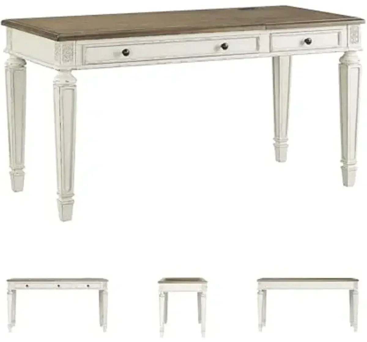 Signature Design by Ashley Realyn French Country 60" Home Office Lift Top Desk with USB Charging, Chipped White