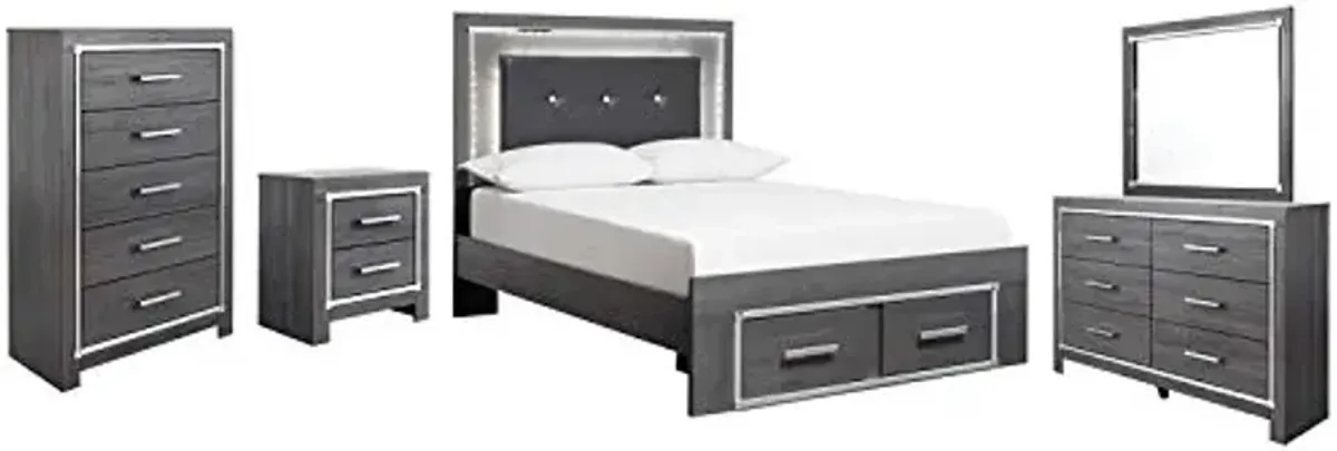 Signature Design by Ashley Lodanna Modern Glam 6 Drawer Dresser with Faceted Chrome Accents, Gray Wood Grain