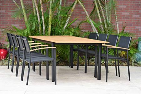 Amazonia Samoa 9 Piece Extendable Dining Set | Teak Finish and Black Sling Chairs| Ideal for Outdoors
