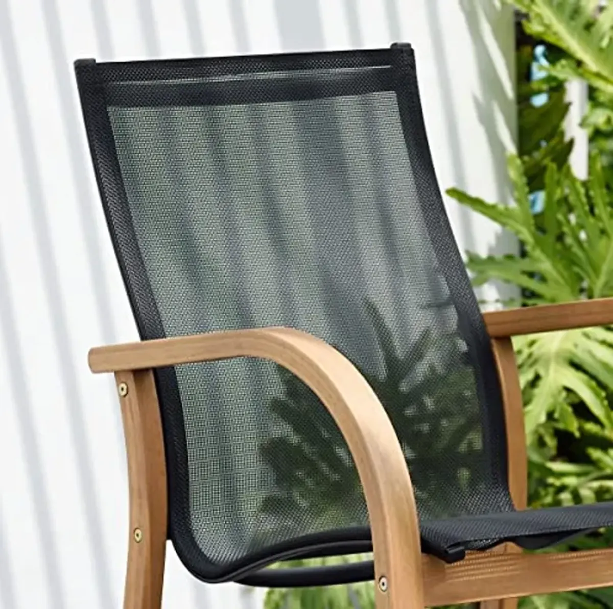 Amazonia Bahamas Armchairs| Black and Quick dry Sling Chairs | Teak Finish | Durable and Ideal for Indoors and Outdoors (Set of 4), Round 5-Piece