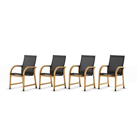 Amazonia Bahamas Armchairs| Black and Quick dry Sling Chairs | Teak Finish | Durable and Ideal for Indoors and Outdoors (Set of 4), Round 5-Piece
