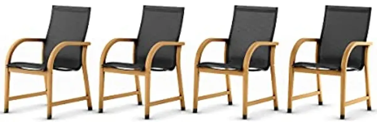 Amazonia Bahamas Armchairs| Black and Quick dry Sling Chairs | Teak Finish | Durable and Ideal for Indoors and Outdoors (Set of 4), Round 5-Piece