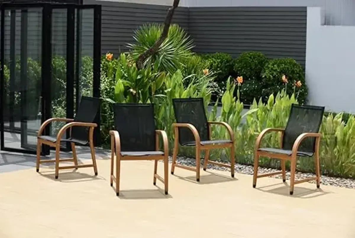 Amazonia Bahamas Armchairs| Black and Quick dry Sling Chairs | Teak Finish | Durable and Ideal for Indoors and Outdoors (Set of 4), Round 5-Piece