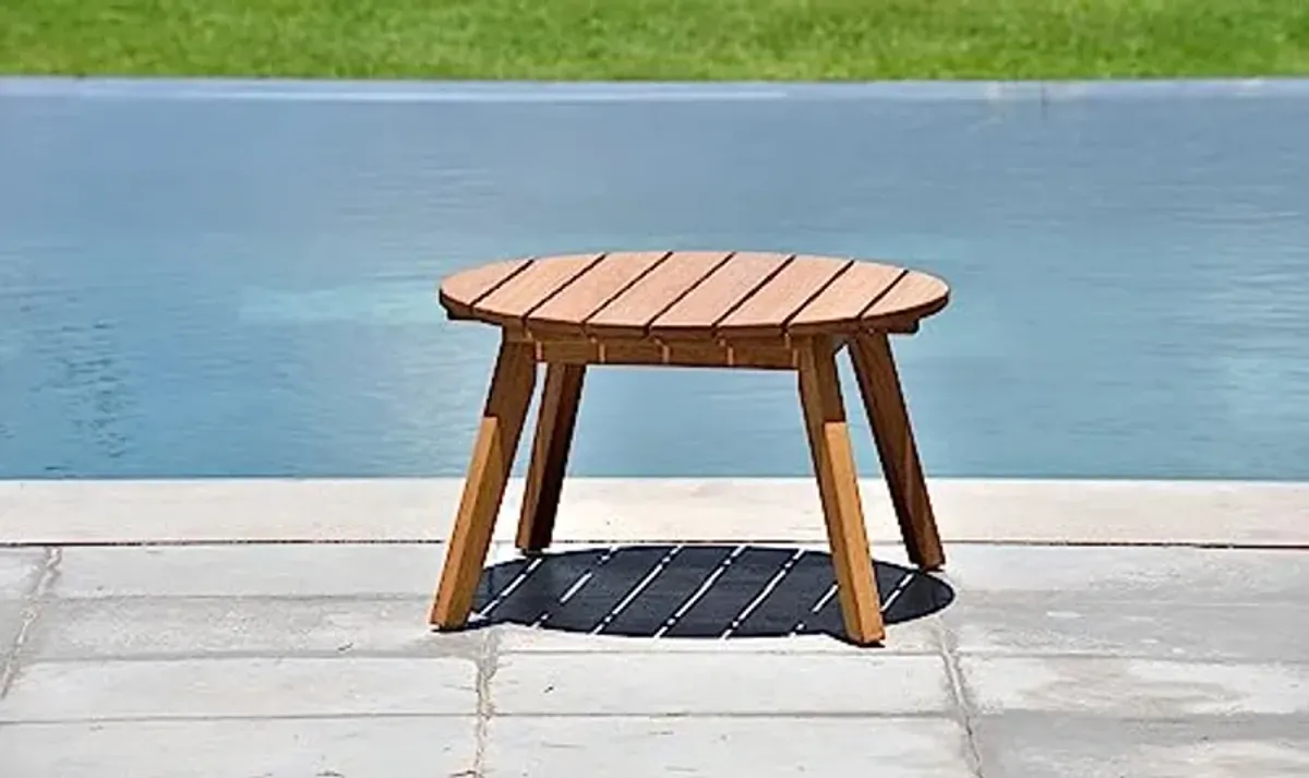 Amazonia Ashland Patio Round Side Table | Durable Eucalyptus with Teak Finish | Ideal for Indoors and Outdoors, Light Brown