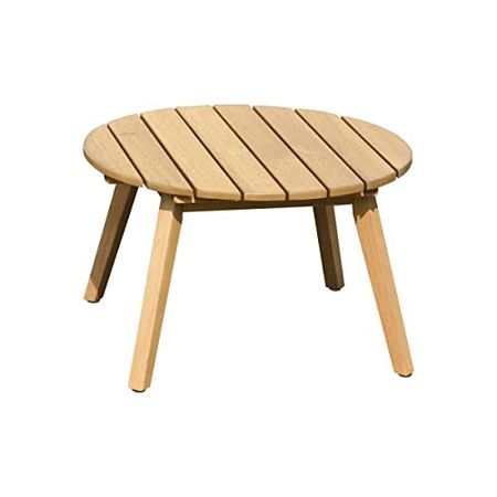 Amazonia Ashland Patio Round Side Table | Durable Eucalyptus with Teak Finish | Ideal for Indoors and Outdoors, Light Brown