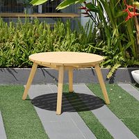Amazonia Ashland Patio Round Side Table | Durable Eucalyptus with Teak Finish | Ideal for Indoors and Outdoors, Light Brown