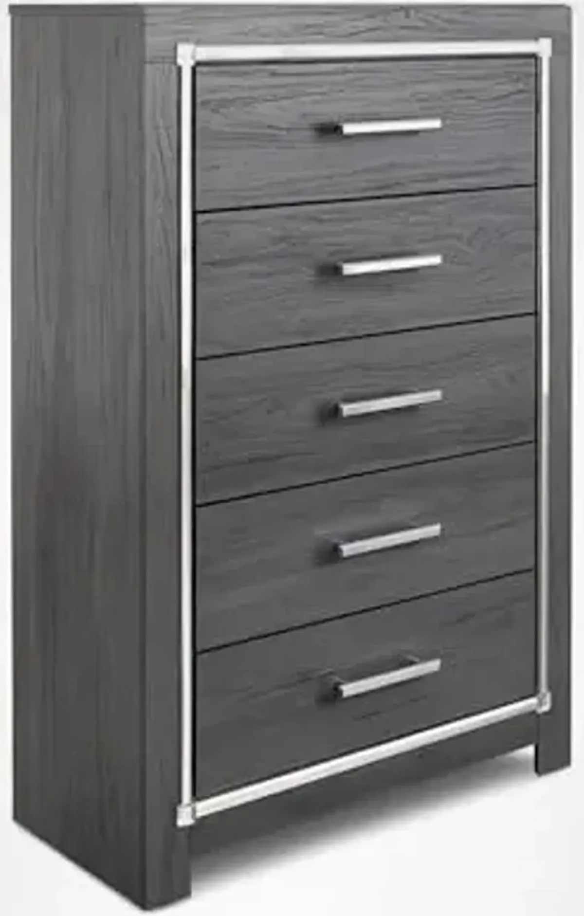 Signature Design by Ashley Lodanna Modern Glam 5 Drawer Chest, Faceted Chrome-tone Pulls and Accents, Wood, 33.75" Wide x 15.75" Deep x 51" High, Gray