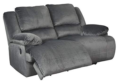 Signature Design by Ashley Clonmel Microfiber Manual Reclining Loveseat with Extra Wide Seats, Gray