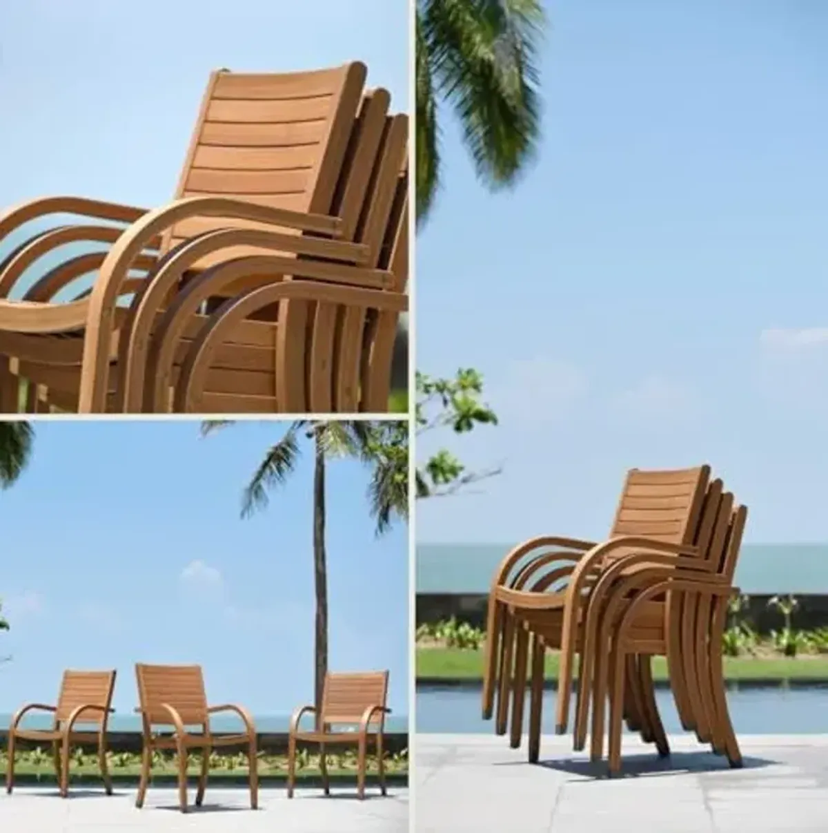 Amazonia Berlin Patio Stacking Chairs | Teak Finish | Durable and Ideal for Indoors and Outdoors (Set of 4)
