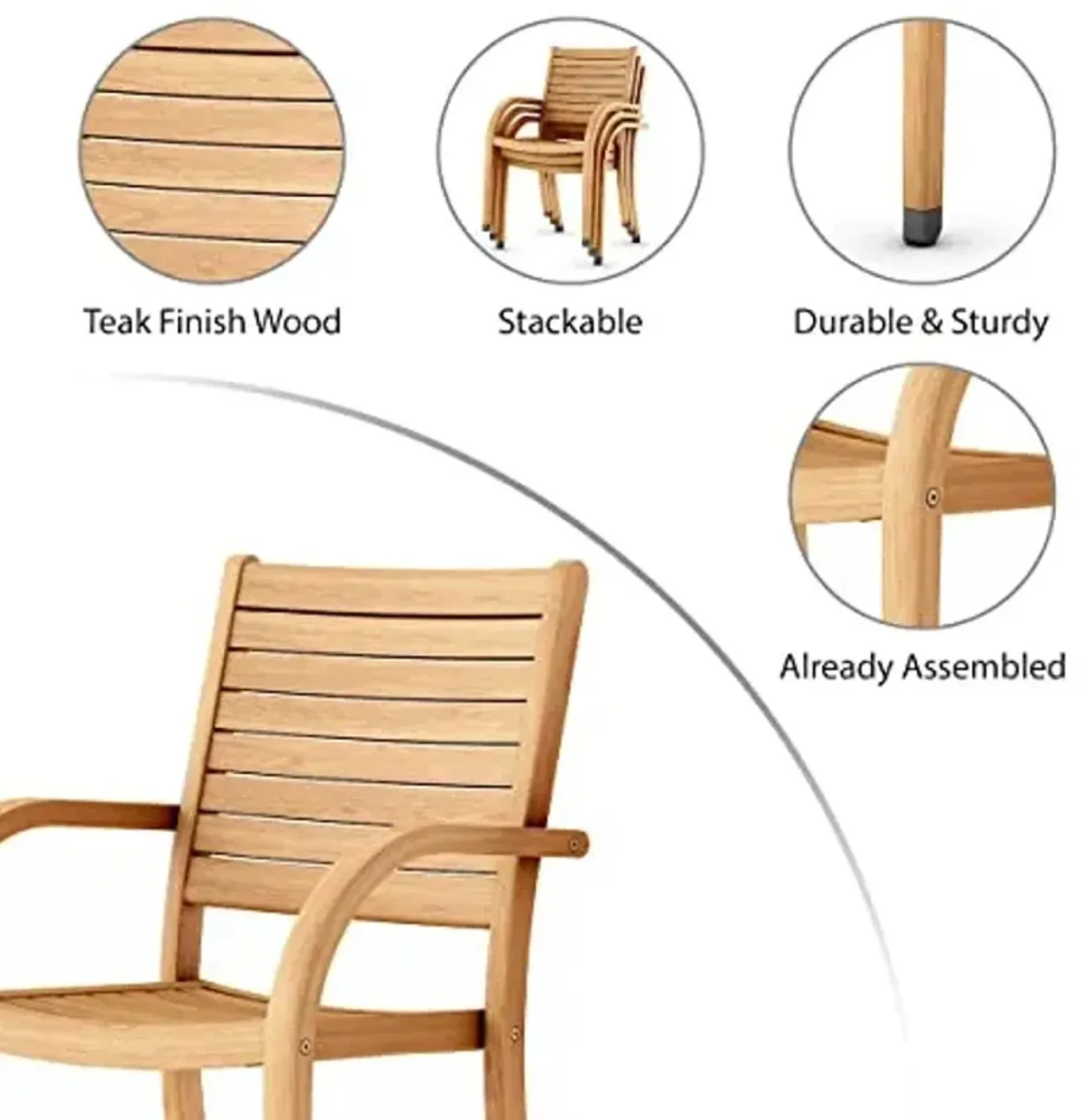 Amazonia Berlin Patio Stacking Chairs | Teak Finish | Durable and Ideal for Indoors and Outdoors (Set of 4)