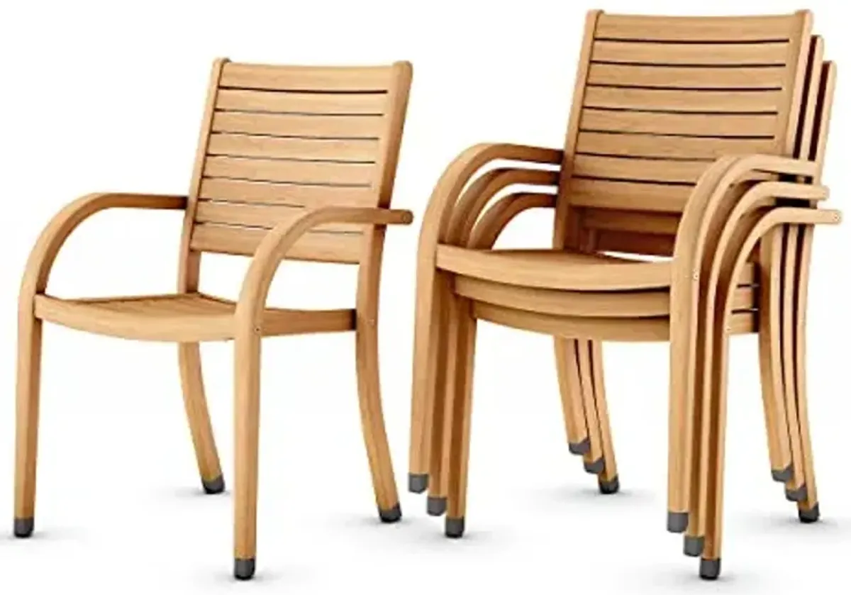 Amazonia Berlin Patio Stacking Chairs | Teak Finish | Durable and Ideal for Indoors and Outdoors (Set of 4)