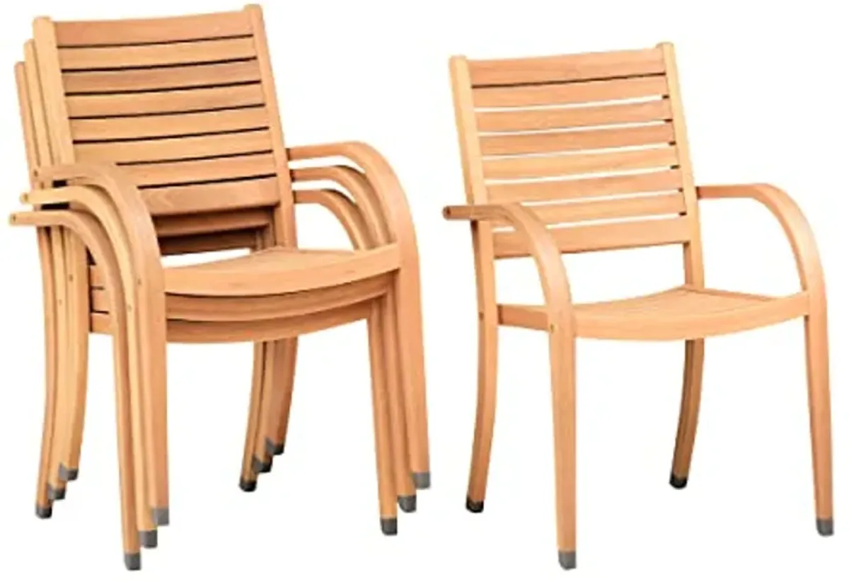 Amazonia Spiaggia 5 Piece Extendable Patio Dining Set | Teak Finish and Stackable Chairs| Durable and Ideal for Outdoors