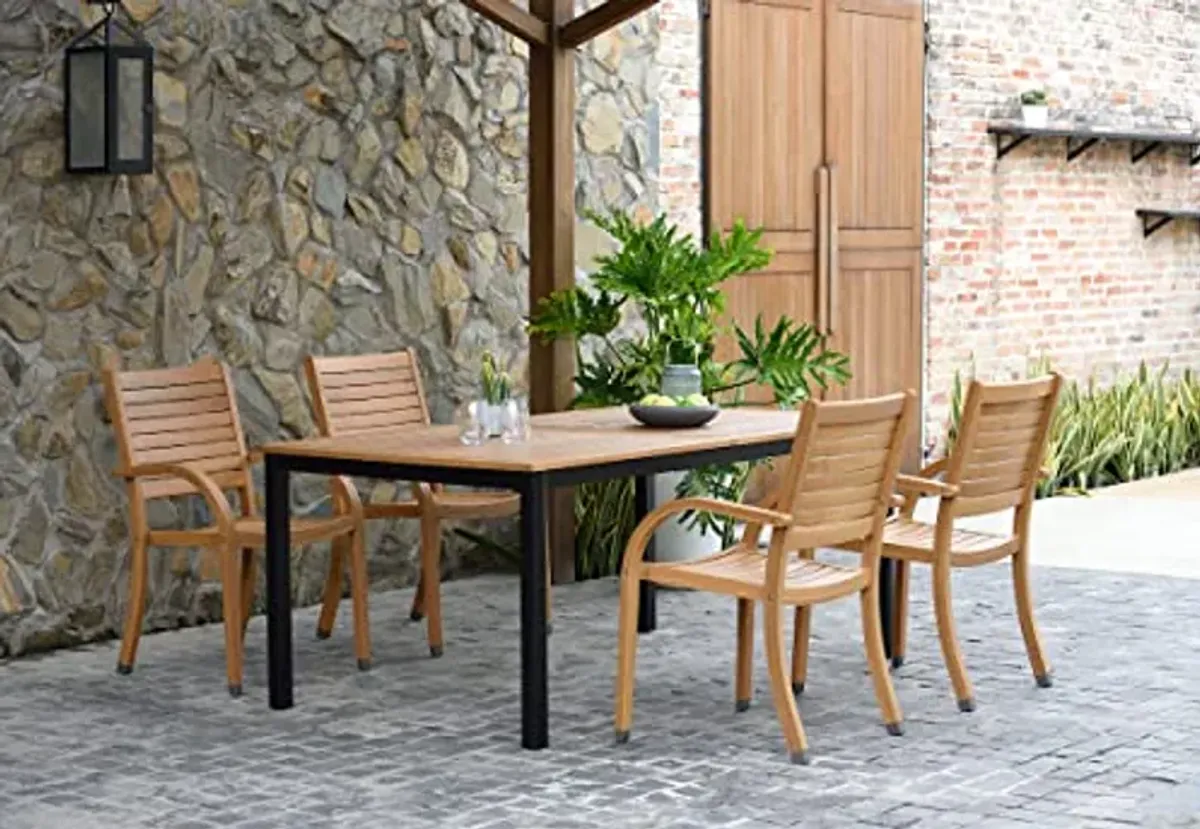 Amazonia Spiaggia 5 Piece Extendable Patio Dining Set | Teak Finish and Stackable Chairs| Durable and Ideal for Outdoors