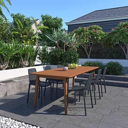 Amazonia Kolob 9 Piece Patio Dining Set | Eucalyptus Table with Grey Resin Chairs| Durable and Ideal for Outdoors