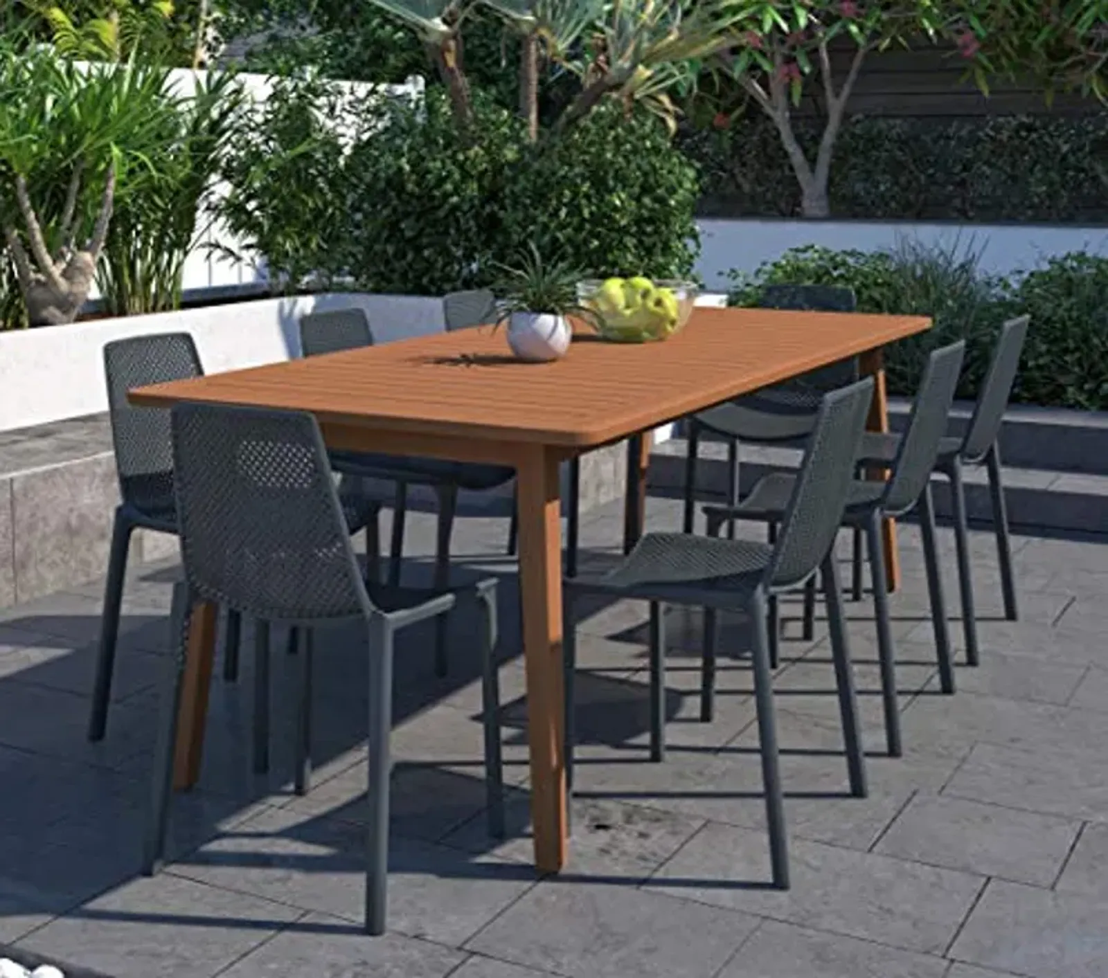 Amazonia Kolob 9 Piece Patio Dining Set | Eucalyptus Table with Grey Resin Chairs| Durable and Ideal for Outdoors