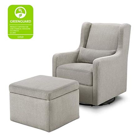 Carter's by DaVinci Adrian Swivel Glider with Storage Ottoman Performance Grey Linen, Water Repellent and Stain Resistant Fabric, Greenguard Gold & CertiPUR-US Certified