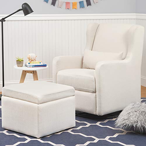 Carter's by DaVinci Adrian Swivel Glider with Storage Ottoman in Performance Cream Linen, Water Repellent and Stain Resistant, Greenguard Gold & CertiPUR-US Certified