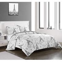 pop shop Paris Love Eiffel Tower Microfiber Ultra Soft Teen and Young Adult Comforter Set Shams Included, King, Grey