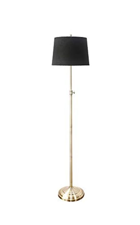 Urbanest Adjustable Height Windsor Floor Lamp, 51 1/2-inch Tall to 61 3/4-inch Tall, Antique Brass Base with Black Suede French Drum Shade