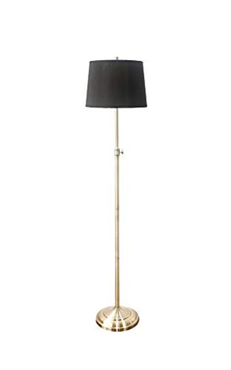 Urbanest Adjustable Height Windsor Floor Lamp, 51 1/2-inch Tall to 61 3/4-inch Tall, Antique Brass Base with Black Silk French Drum Shade