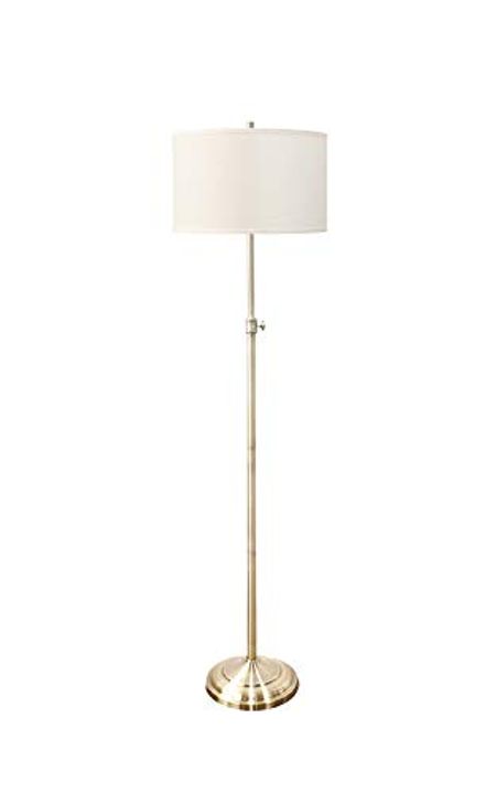 Urbanest Adjustable Height Windsor Floor Lamp, 51 1/2-inch Tall to 61 3/4-inch Tall, Antique Brass Base with Off White Linen Classic Drum Shade