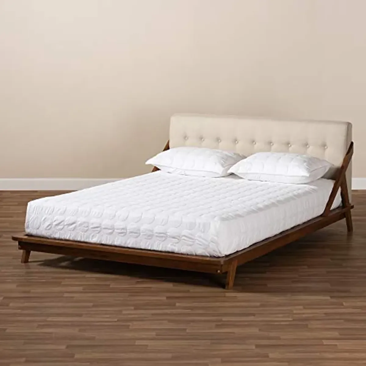 Baxton Studio Beds (Platform), Double, Beige/Walnut