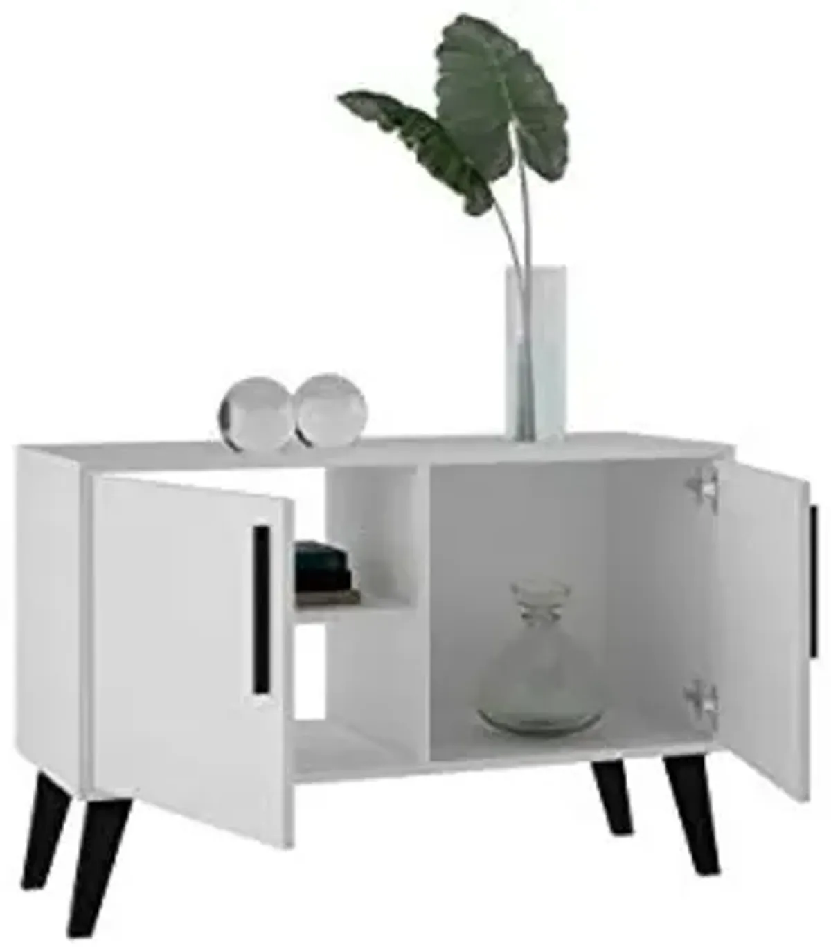 Manhattan Comfort Amsterdam Double Door Side Table with 3 Shelves, 35.43" Wide Storage Cabinet or TV Stand, Mid Century Modern Accent Furniture, , Matte White