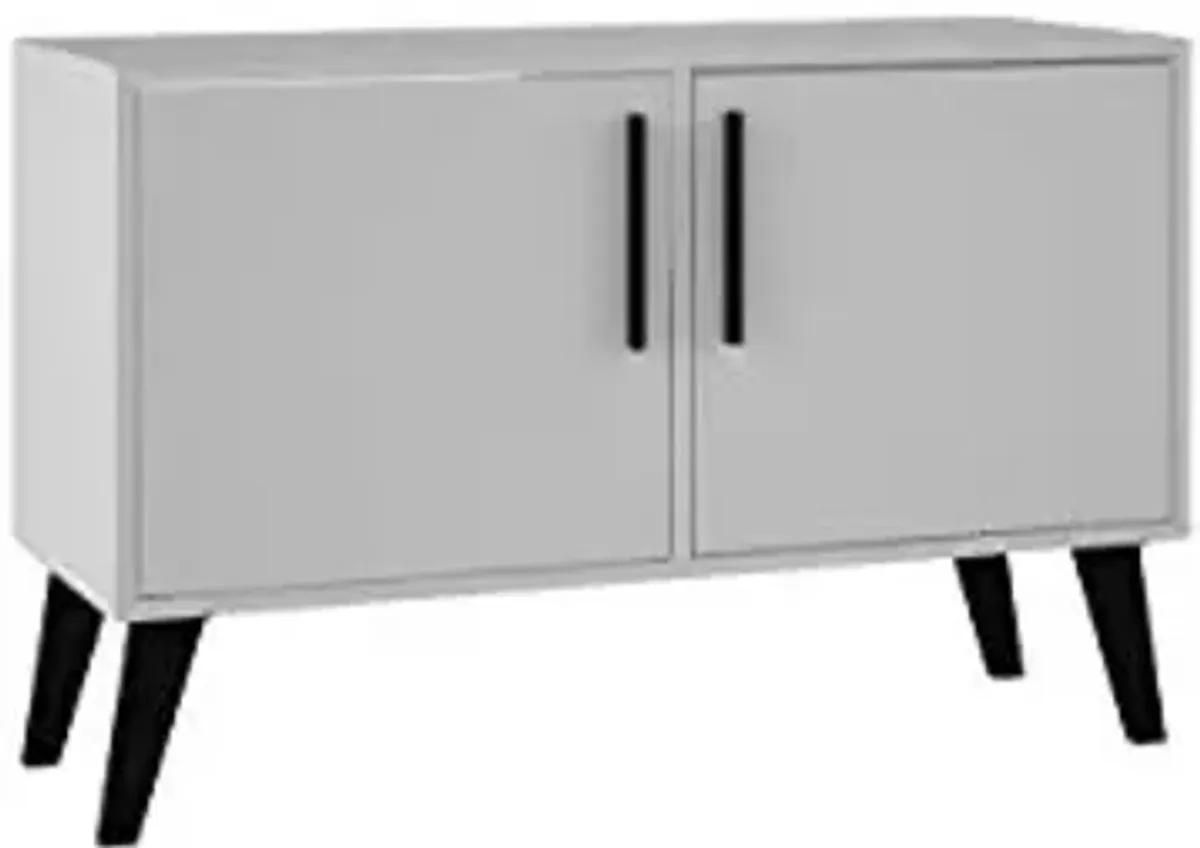 Manhattan Comfort Amsterdam Double Door Side Table with 3 Shelves, 35.43" Wide Storage Cabinet or TV Stand, Mid Century Modern Accent Furniture, , Matte White