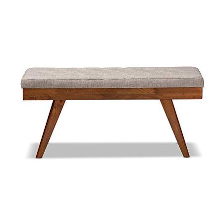 Baxton Studio Alona Mid-Century Modern Light Grey Fabric Upholstered Wood Dining Bench