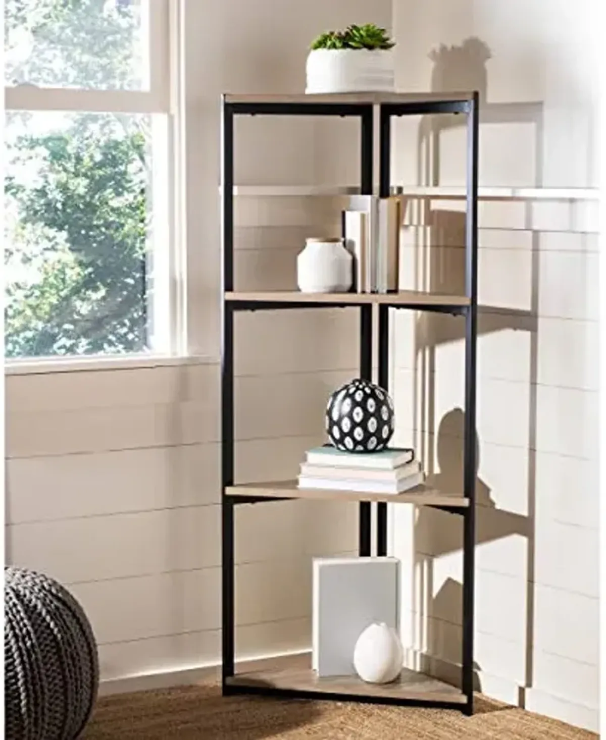 Safavieh Home Logan Light Grey Oak and Black 4-tier Corner Bookshelf