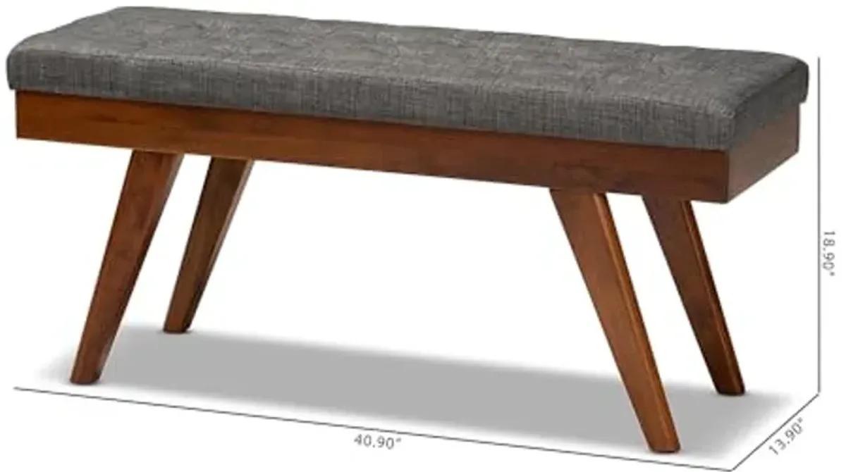 Baxton Studio Alona Mid-Century Modern Medium Grey Fabric Upholstered Wood Dining Bench