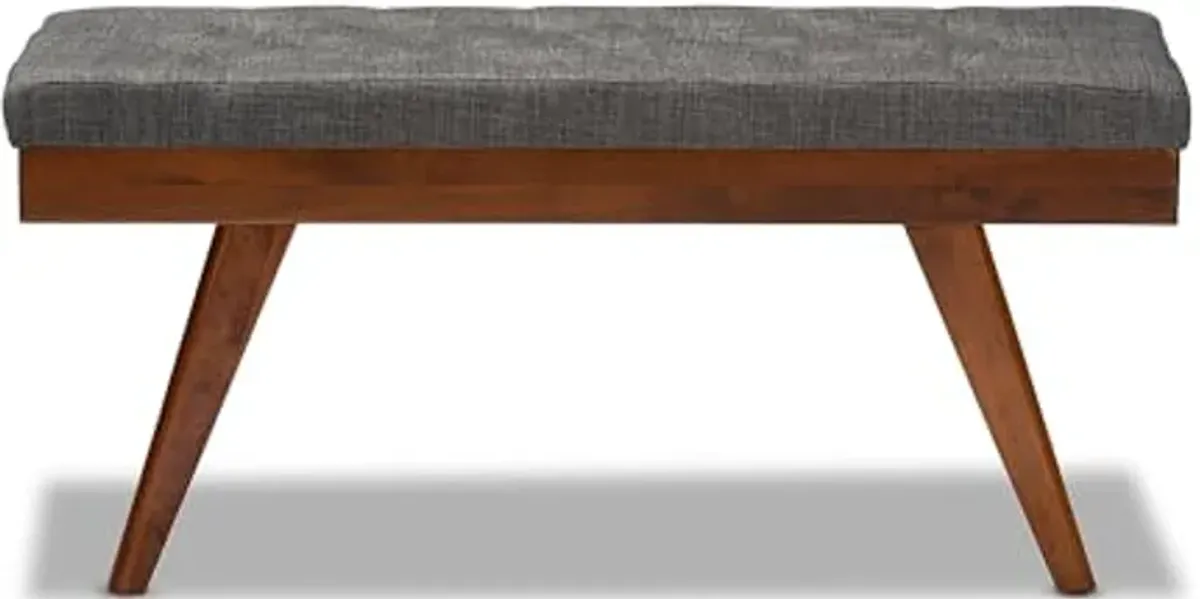 Baxton Studio Alona Mid-Century Modern Medium Grey Fabric Upholstered Wood Dining Bench