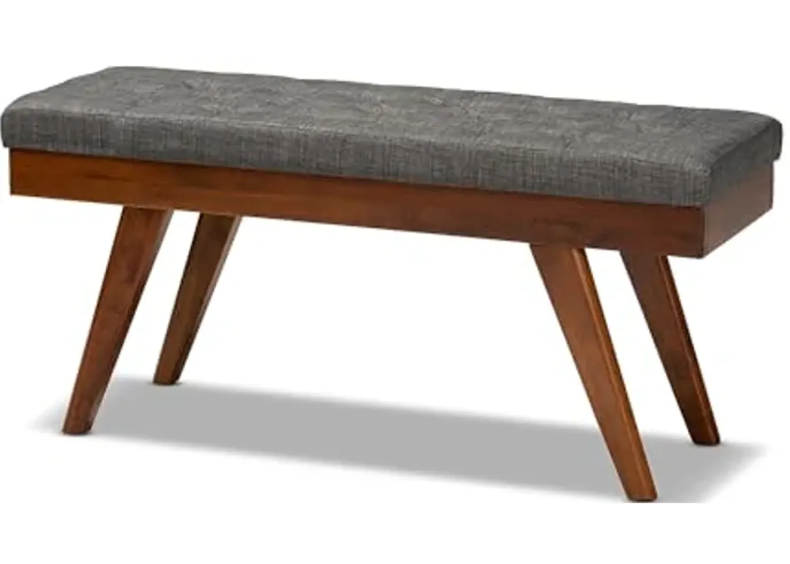 Baxton Studio Alona Mid-Century Modern Medium Grey Fabric Upholstered Wood Dining Bench