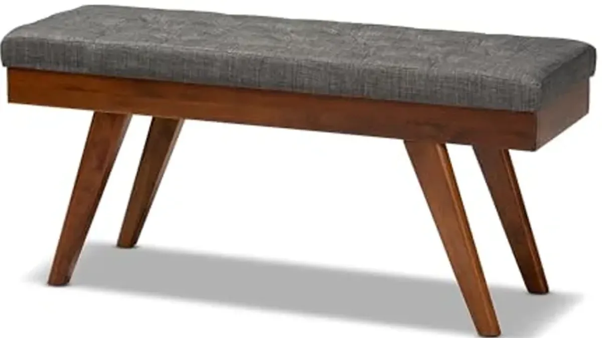 Baxton Studio Alona Mid-Century Modern Medium Grey Fabric Upholstered Wood Dining Bench